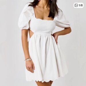 Francesca's Collections Mi Ami White Puff-Sleeve Scalloped Hem Dress